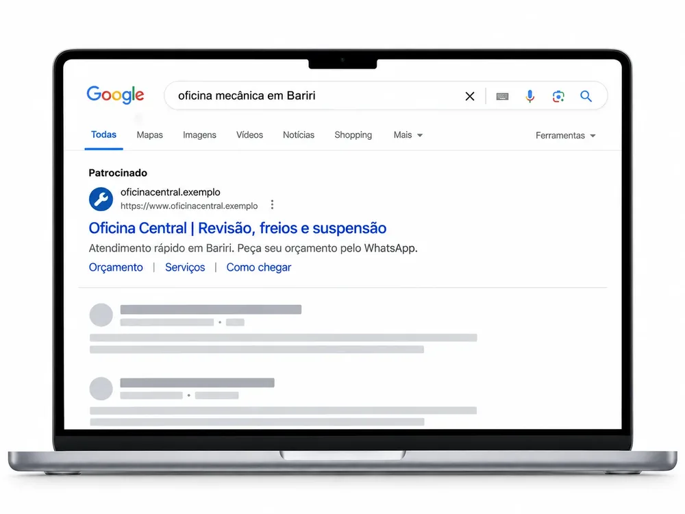 Exemplo ilustrativo de anúncio na pesquisa do Google