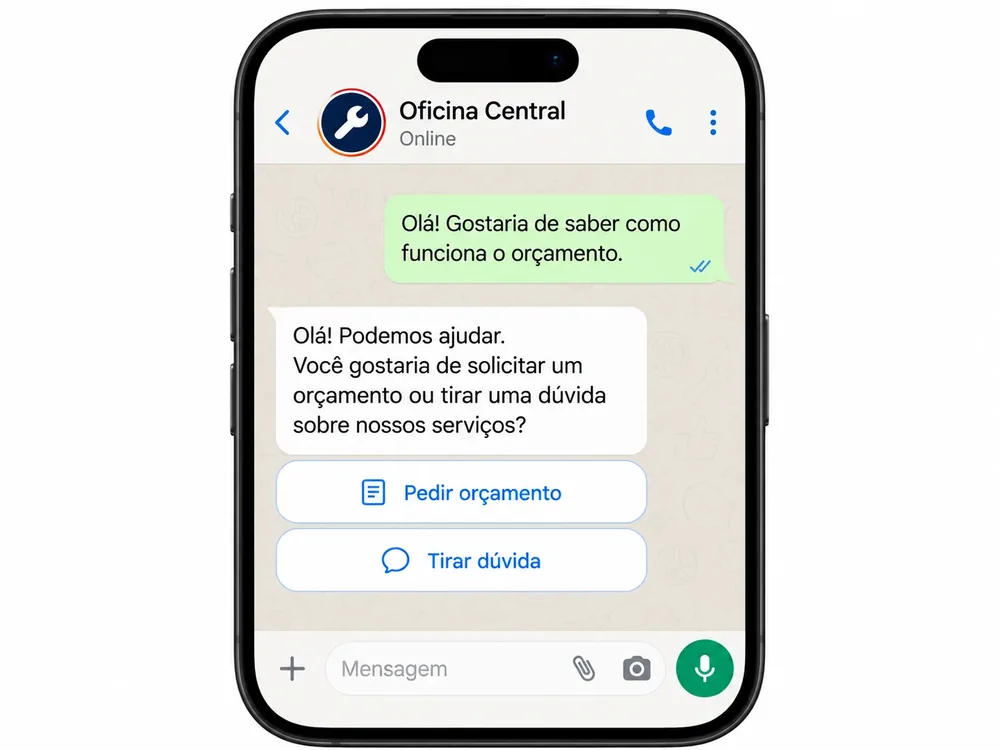 Exemplo ilustrativo de atendimento automatizado no WhatsApp